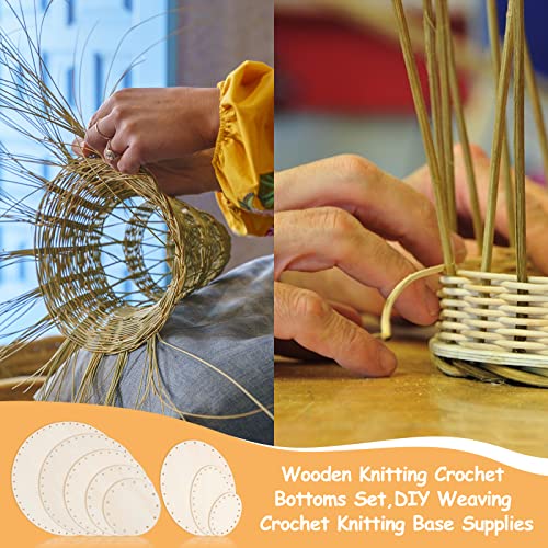 PH PandaHall 8pcs Basket Bottom for Rattan, 8 Styles Round/Oval Wooden Basket Base Set Basket Cane Wicker Woven Board with 3mm Pre-Drilled Holes for PH PandaHall