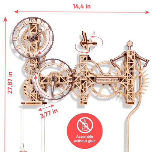 Steampunk Mechanical Wall Clock 3D Wooden Puzzle Kit for Adults WOODEN.CITY