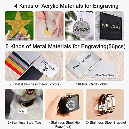 Csyidio 300 PCS Laser Engraving Material, 40 Kinds of Laser Engraver Accessories with Instructions, Laser Engraving Supplies Including Acrylic, Csyidio