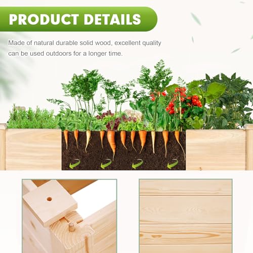 Patiomore 8 Feet Outdoor Wooden Garden Bed Planter Box Kit for Vegetables Fruits Herb Grow Yard Gardening, Natural Patiomore