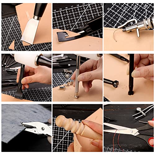IMZAY 415Pcs Leather Tooling Working Kit, Compact Beginner Leather Tools and Supplies with Leather Stitching Sewing Carving Cutting Crafting Tools IMZAY