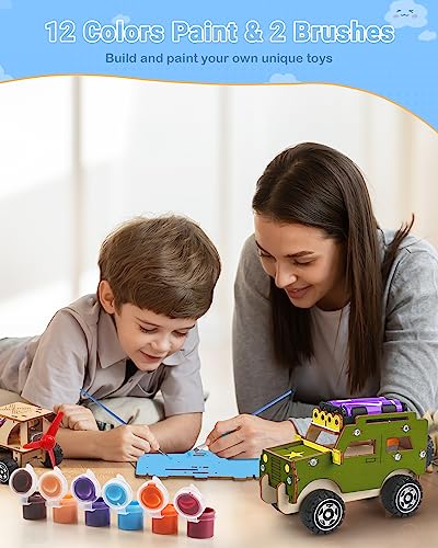 STEM Kits for Kids Age 8-10, 5 Set STEM Projects, Wooden Model Car Kits, Gifts for Boys 8-12, 3D Puzzles, Science Educational Crafts Building Kit, Poraxy