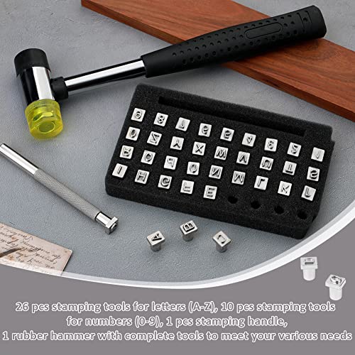 38 PCS Leather Stamping Tools, Leather Stamping Kit with 36pcs Letters and Numbers, Rubber Hammer, Leather Punch Tools, Leather Stamp Set Leather ZMAAGG