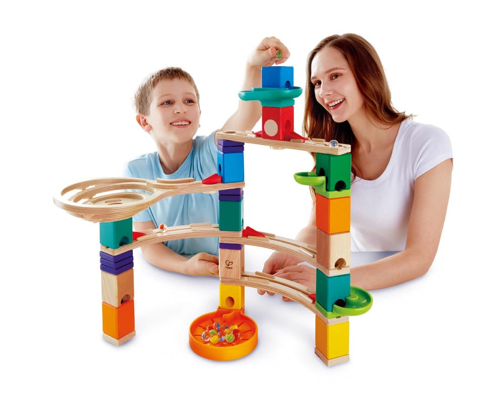 Hape Quadrilla Cliffhanger Wooden Marble Run Blocks | Marble Maze Run Set, Early Educational STEM Development Building Toys For Kids, Multicolor, Hape