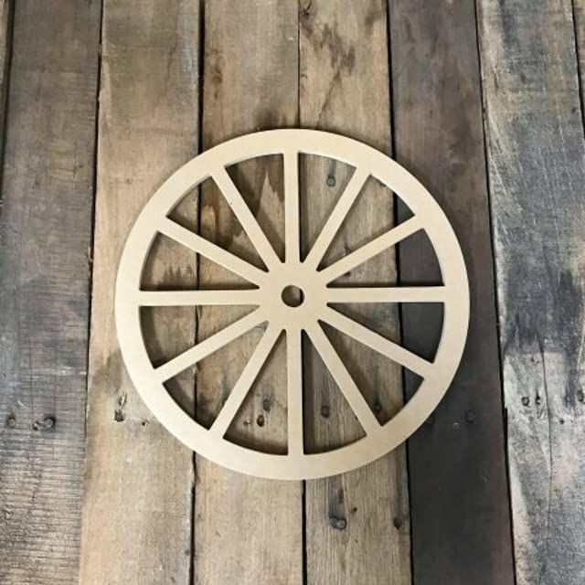 Wooden Wagon Wheel DIY Art & Craft Shape, Western Decor Craft Wagon Wheel, Unfinished Paintable MDF Cutout Build-A-Cross