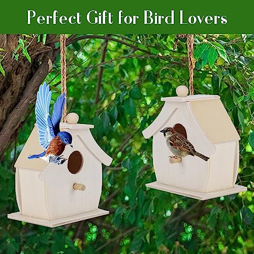 Wooden Birdhouses, 4Pcs Mini Hanging Birds Nests Ornaments DIY Unfinished Wood Bird House Outdoor Garden Balcony Courtyard for Children to Paint Hapivida
