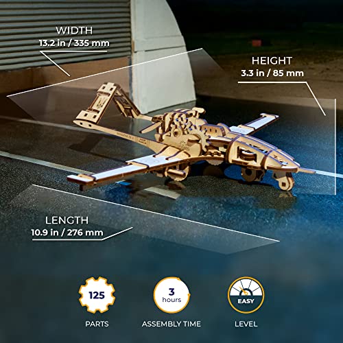 UGEARS Bayraktar TB2 Combat Drone - Powerful Wooden Airplane Drone Model Kit with Movable Rudders, Wing Ailerons, Moving Camera and Missiles Under UGEARS