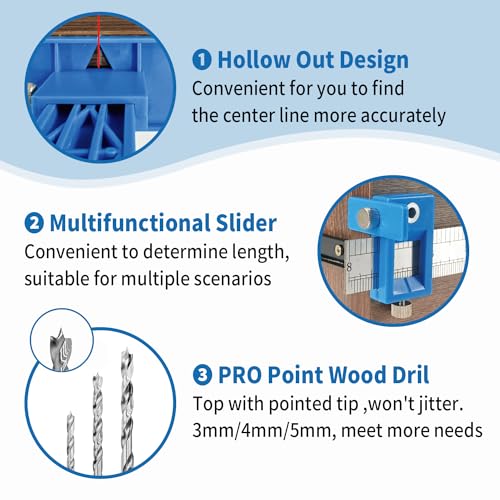 King&Charles Cabinet Hardware Jig, Cabinet Handle Jig with Point Wood Drils Bits, Cabinet Jig for Handles and Pulls on Drawers/Cabinets/Doors, King&Charles