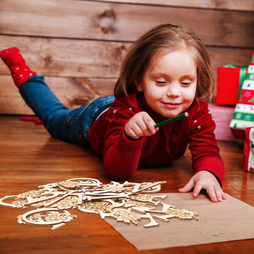 Tofficu Mini Unfinished Wood Alphabet Letters 26pcs Unfinished Mini Blank Wood Letter with Flower for Home Decor, Spelling Education, DIY Homemade Tofficu