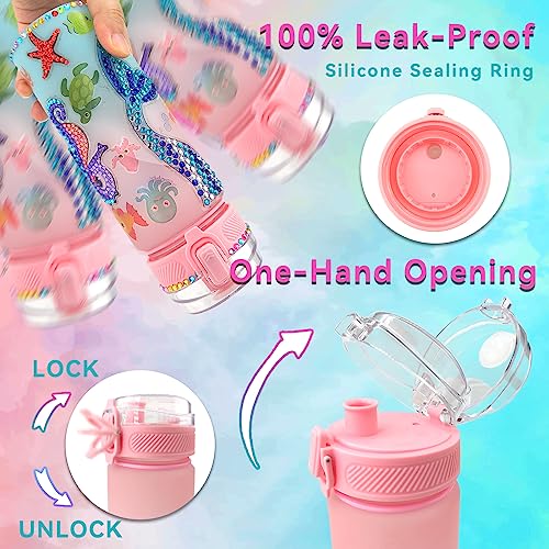EDsportshouse Decorate Your Own Water Bottle Kits for Girls Age 4-6-8-10,Mermaid Gem Diamond Painting Crafts,Fun Arts and Crafts Gifts Toys for Girls EDsportshouse