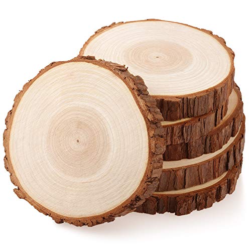 Fuyit Wood Slices 6 Pcs 6-6.3 Inches Unfinished Natural Tree Slice Wooden Circle with Bark Log Discs for DIY Arts and Craft Rustic Wedding Christmas Fuyit