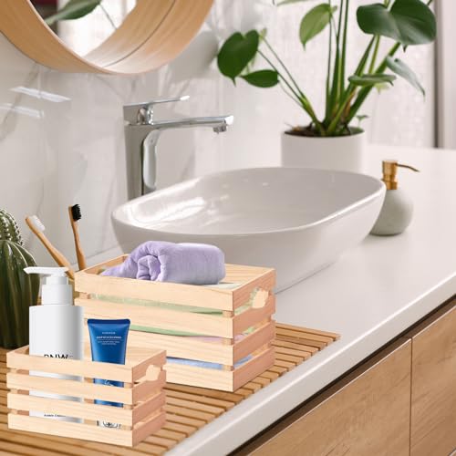 Voittozege 3 Pack Wooden Nesting Crates with Handles,Decorative Wood Crates Crate Box Wooden Storage Box Nesting Solid Wood Crates for Kitchen, Voittozege