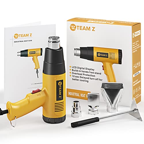 Team Z 1800W Heat Gun Kit 212°F to 1112°F(Only °F)- Fast Heating Heavy Duty Hot Air Gun, LCD Display, Overload Protection with 4 Nozzles for Shrink TEAM Z