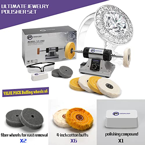 OPAVIOC Jewelry Polisher - Adjustable Variable Speed Bench Grinder Polishing & Buffing Machine, Dental Buffer & Lathe - Includes 6 Cloth Wheels, 2 OPAVIOC