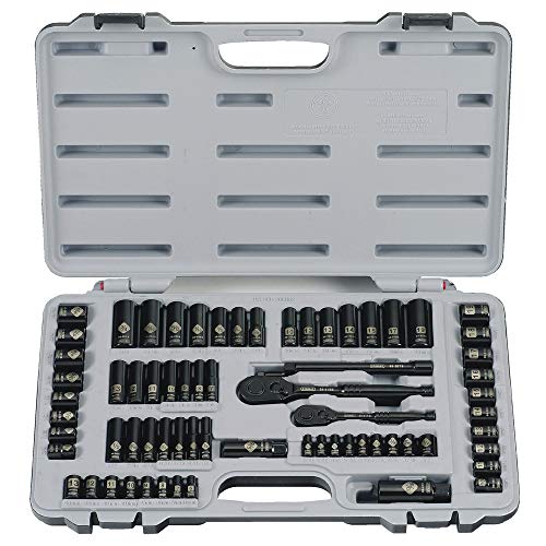 STANLEY Mechanics Tool Set, SAE, 1/4 in. & 3/8 in Drive, 69 Piece, Black Chrome (92-824) Stanley