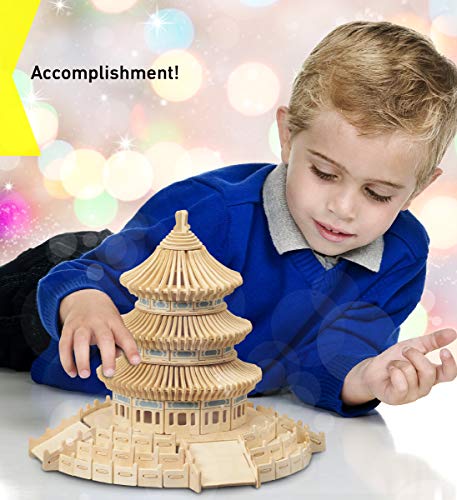 Puzzled 3D Puzzle Temple of Heaven Wood Craft Construction Model Kit, Educational DIY Wooden Toy Assemble Model Unfinished Crafting Hobby Puzzle to Puzzled