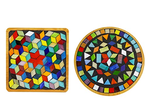 Lanyani 2 Sets of DIY Mosaic Craft Kits Mosaic Tiles Coaster Kit Make Your Own Mosaic Project Handmade Craft Set with Stained Glass Mosaic Tile Lanyani