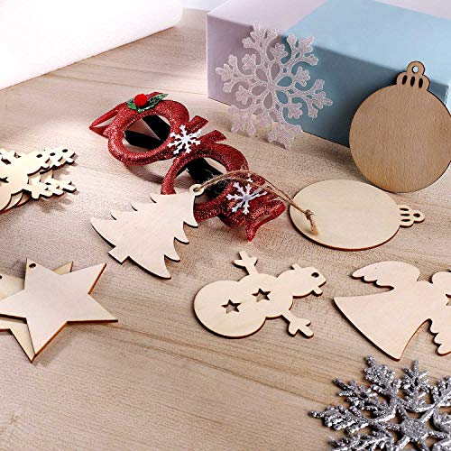 50 Pcs Unfinished Paintable Blank Wooden Christmas Festival Decoration Ornaments, Xmas Tree Hanging Wood Slices for Kids DIY Art Crafts, 5 Tmflexe