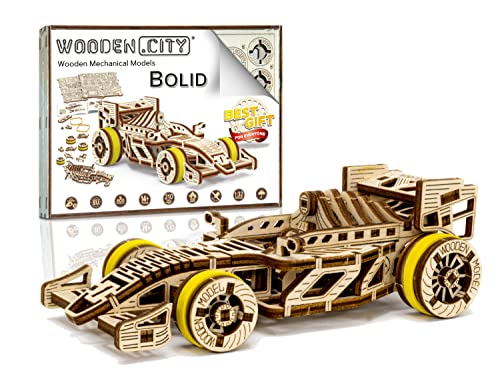WOODEN.CITY Bolid Car Model Kit 3D Wooden Puzzles - Wooden Models for Adults to Build and Paint It Yourself - Wooden 3D Puzzles for Adults - Model WOODEN.CITY