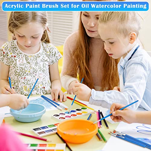 Small Paint Brushes Bulk, Anezus 50 Pcs Flat Tip Round Acrylic Paint Brushes for Kids Classroom Acrylic Watercolor Canvas Face Painting Touch Up anezus