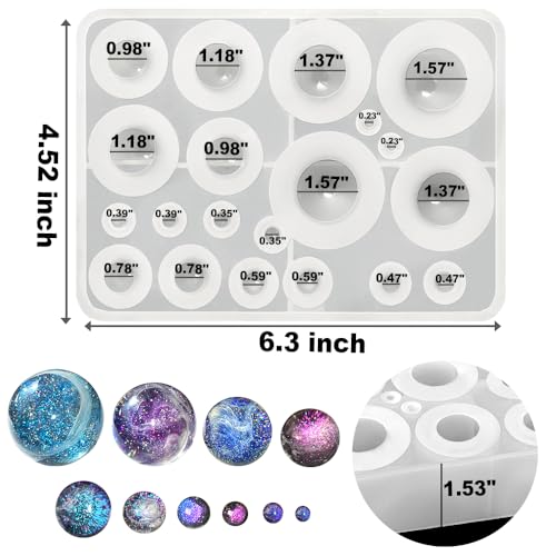 RESINWORLD 20-Cavity Sphere Molds for Resin + 16pcs Variety Geometric Pendant Silicone Molds with Hanging Hole ResinWorld