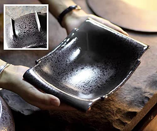 Japanese Flower Frog Ikebana Vase Kit, Ceramics Flower Container (7.9"Lx5.9"Wx2.0"H) with 2.4" Round Floral Frog and 2 in 1 Kenzan Needle Eggone