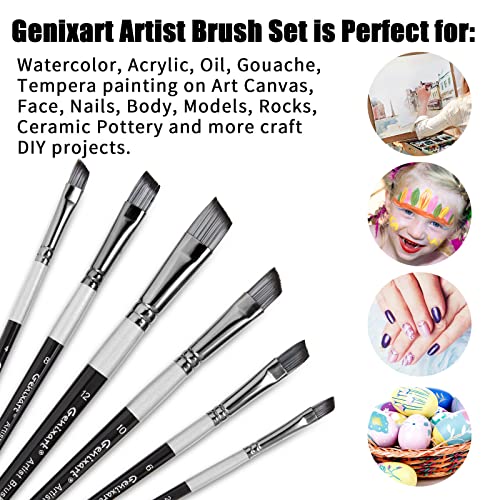 Angular Paint Brushes Set, 6 Pcs Angled Paintbrushes for Acrylic Oil Watercolor Gouache Painting, Premium Nylon Hair Angle Shader Brush for Art Genixart
