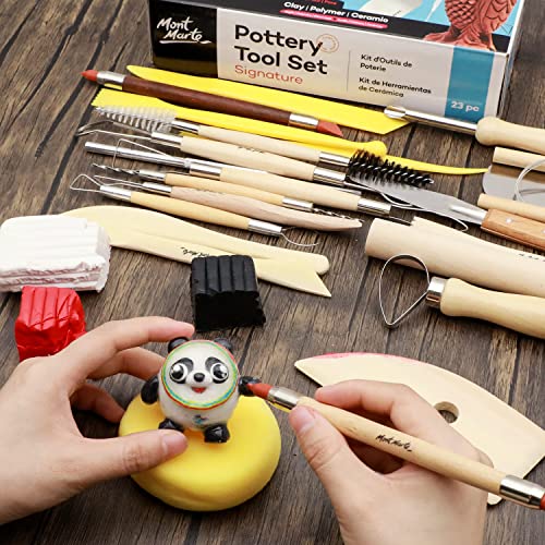 Mont Marte Pottery Tool Set Signature 23pc, Clay Sculpting Tool Kit, 23 Assorted Tools to Cut, Carve, Sculpt and Shape Air Dry, Polymer or Pottery, MONT MARTE