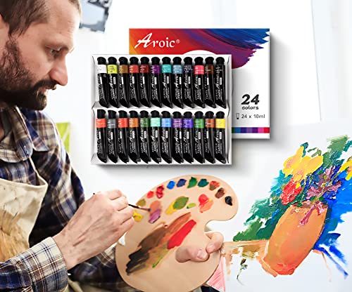 AROIC Acrylic Paint Set 24 Colors 10ml, The Best Gift for Acrylic Painting Beginners, Children, Adults and Art Lovers AROIC