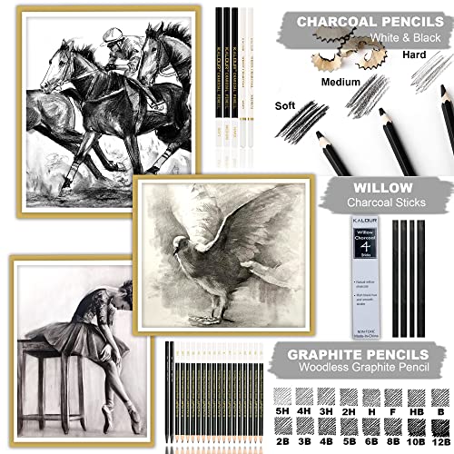 KALOUR 54-Pack Sketch Drawing Pencils Kit with Sketchbook,Include Graphite,Charcoal Pencils and Artists Tools,Pro Art Drawing Supplies for Adults KALOUR