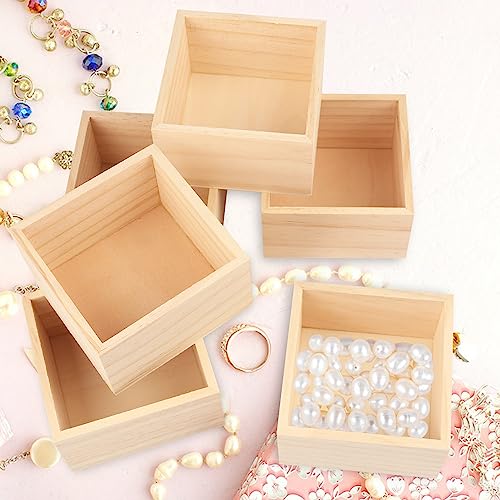 GNIEMCKIN 20 Pack 4 x 4 Inch Wooden Box, Unfinished Small Square Wooden Box, Rustic Wooden Box, Organizer Storage wood Box for DIY Crafts, GNIEMCKIN