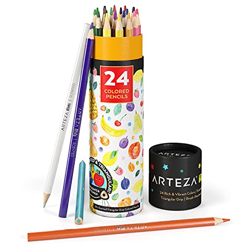Arteza Kids Scented Colored Pencils, Set of 24 Easy-to-Grip Pencil Crayons, Triangular Shape, Pre-Sharpened, Art and School Supplies for Arts and Arteza Kids