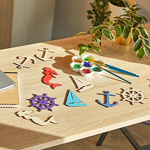 24 Pieces Unfinished Nautical Wood Cutouts for Crafts, Wooden Sailboat, Mermaid, Anchor, Ship Wheel for DIY Projects Genie Crafts