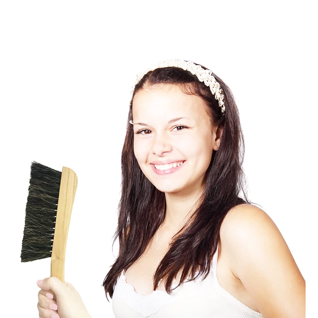 Counter Brush for Furniture Patio Woodworking Drafting Cleaning, Wooden Handle with Horsehair Bristle Bench Brushes, 13 Inches Hand Broom SUPERWASH PLUS