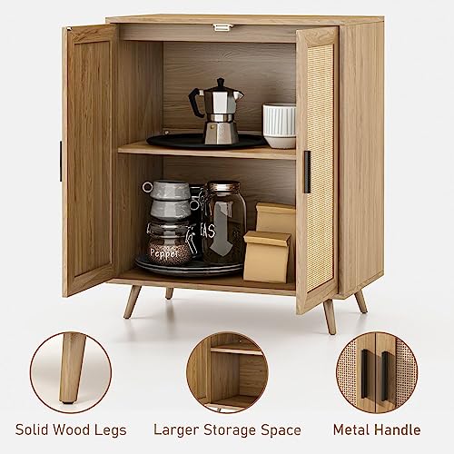 Xilingol Buffet Cabinet with Storage, Storage Cabinet with Rattan Decor Doors, Accent Cabinet with Solid Pine Wood Feet, Sideboard Cabinet for Xilingol