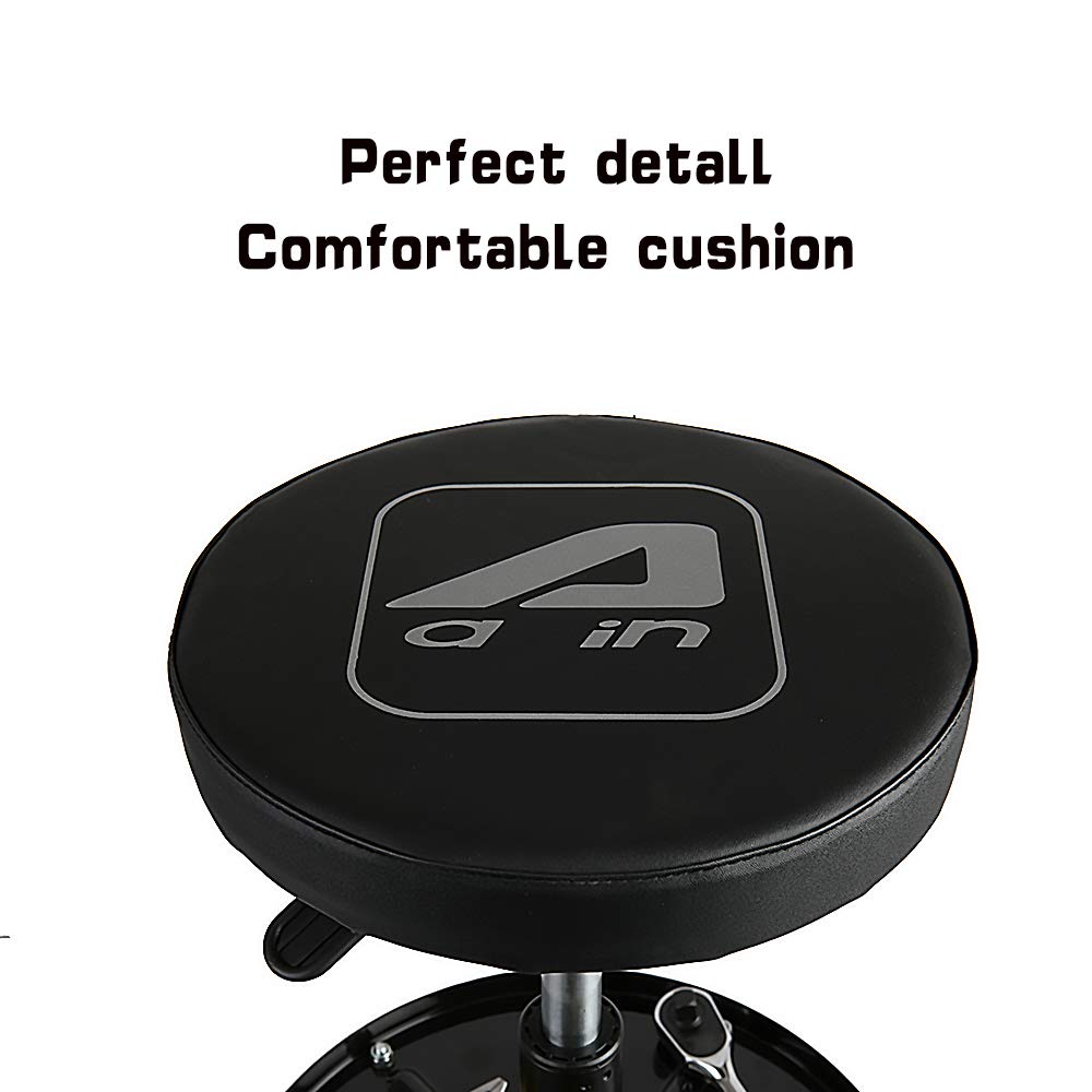 Aain LT2A Heavy-Duty Adjustable Mechanic's Roller Seat Adjustable Rolling Stool with Wheels & Tool Tray Black Aain