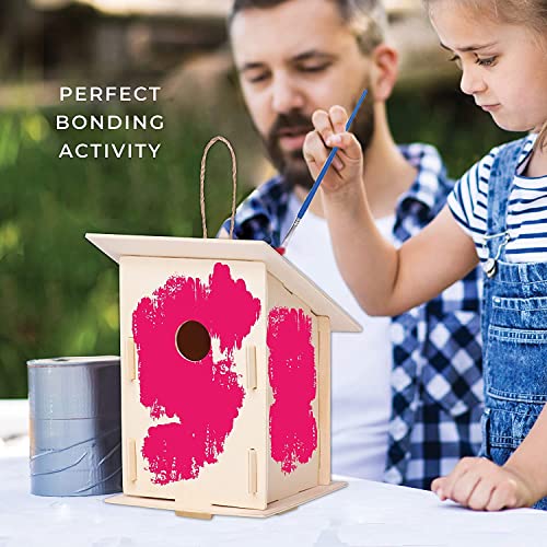 Neliblu 6 DIY Wooden Birdhouses - Kids Bulk Arts and Crafts Set, Crafts for Adults - with Unfinished Wood Birdhouse Kits, Paint Strips, Brushes and Neliblu