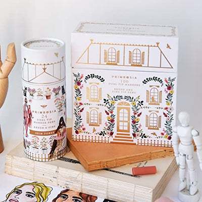 Primrosia 100 Dual Tip Markers and 24 Skin Tones for Anime, Fashion Drawing and Coloring