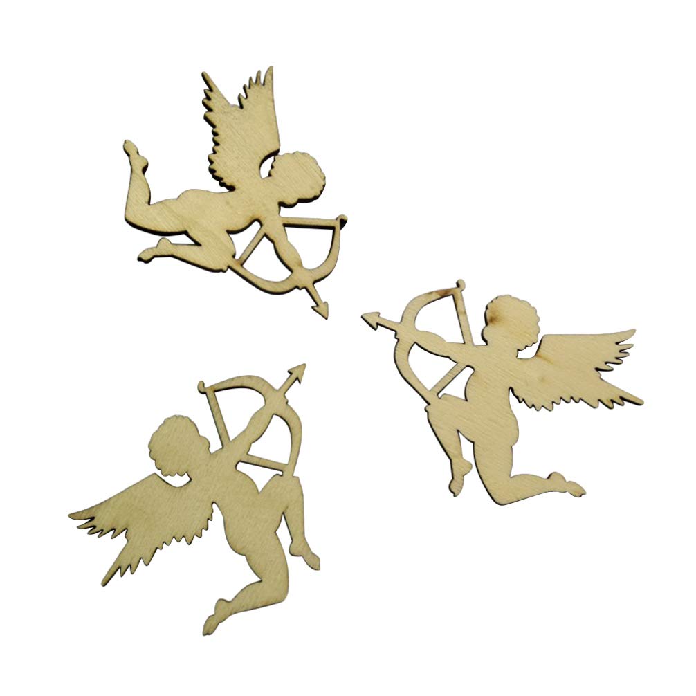 Amosfun 10pcs Unfinished Wooden Embellishments Cupid Shape Slices Wood Cutout Unfinished Wooden Pieces for DIY Crafts Amosfun