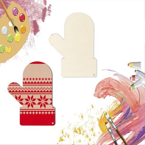 Christmas Mitten Wooden Christmas Blank Wood with Twines Art Unfinished Ornaments for Christmas Wedding Birthday Party Christmas Thanksgiving Day Zontween