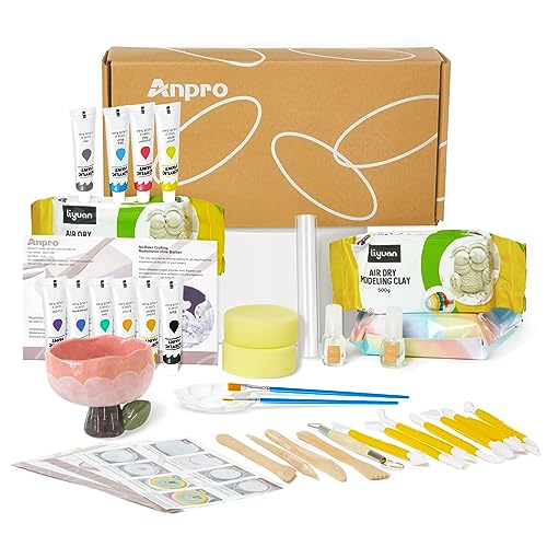 FosterToys Air Dry Clay Pottery Kit for Beginners | DIY Clay Kit for  Adults, Sculpting Tools Set & Step-by-Step Guide, 12 Paints, Paintbrush,  Varnish