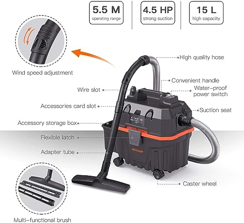 WECLEAN 4 Gallon 5.5 Peak HP Commercial Wet Dry Vacuum Cleaner Shop Vac for Outdoor Patio Wet & Dry Construction Shop Vac with Blower Gift for Father WECLEAN