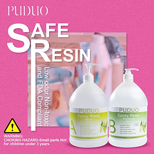 Epoxy Resin Crystal Clear Art 2 Gallon Kit New Bottle with Pump for Coating, Casting, Resin Art, Jewelry, Tabletop, Bar Top, Live Edge Tables, Fast Puduo