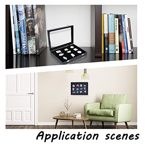 NBEADS Black Velvet Pin Display Case, 11x7.8x1.9 Inch Wall Hanging Brooch Jewelry Storage Case Wooden Presentation Boxes with Glass Window and NBEADS