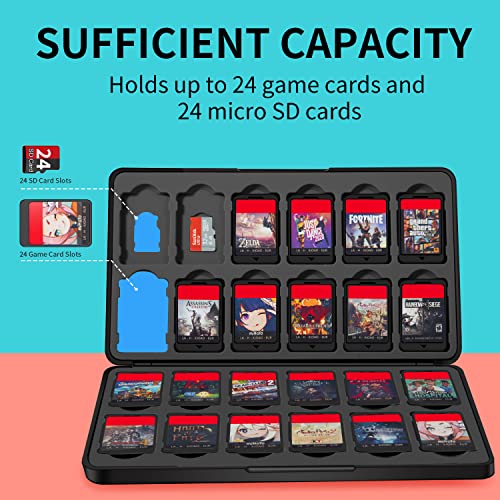 Switch Game Case Holder with 24 Cartridge Slots and 24 Micro SD Card Storage, Slim Portable Game Organizer Traveler Gift Accessories with Magnetic MOSAHOLL