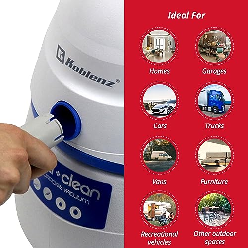 Koblenz WD-380K2B Portable Wet-Dry Vacuum, 3 Gallon 2.0HP w/Adjustable Floor Tool, Designer Series, White-5 Year Warranty Koblenz