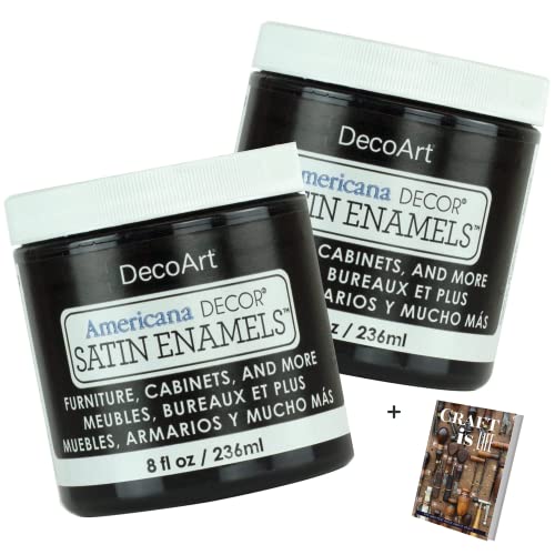 DecoArt Americana Decor Satin Enamels - 2 Pack 8 Oz Classic Black Acrylic Paint Set for Wall Decor, Kitchen Decor, Home Decor Wall Art - DIY Projects DecoArt
