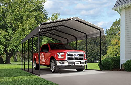 Arrow Carports Galvanized Steel Carport, Full-Size Metal Carport Kit, 12' x 20' x 9', Charcoal Arrow Shed