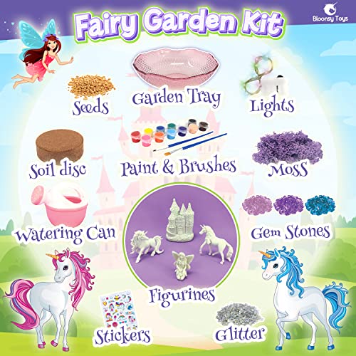 Bloonsy Unicorn Fairy Garden Kit for Kids | Light Up Fairy Unicorn Terrarium Kit | Science STEM Toys Presents | Unicorn Arts and Crafts Stuff for BLOONSY