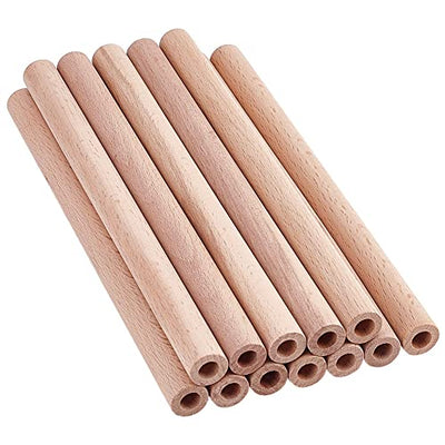 OLYCRAFT 12Pcs 7.9x0.6 Inch Hollow Wood Sticks Round Wooden Dowel Rod with 0.3 Inch Hole Unfinished Beech Wood Rods Natural Wood Round Rods for DIY